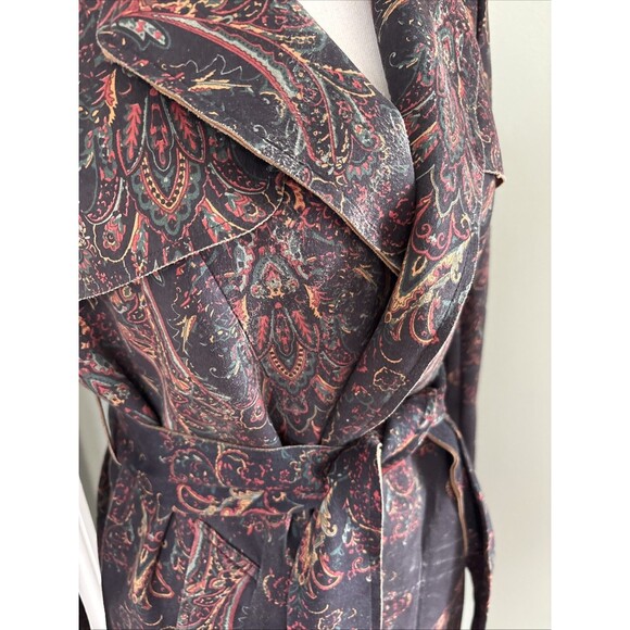 Anthropologie Solitaire Paisley Belted Trench Coat Suede Feel Women's Small - Picture 2 of 5